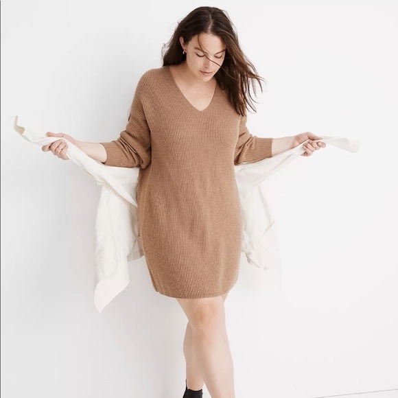 Madewell Relaxed V-Neck Ribbed Sweater Dress - Picture 1 of 12